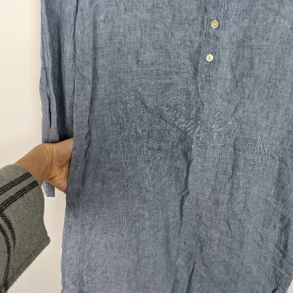 Studio 412 S Linen Henley Long Sleeve Shift Button Front Shift Dress Lagenlook - Picture 4 of 10